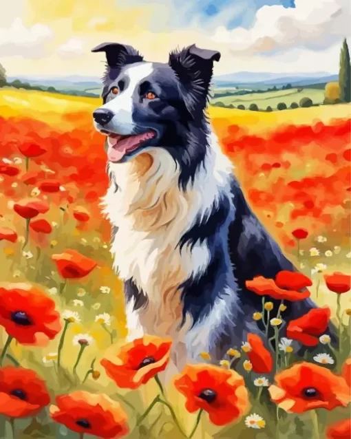 Border Collie And Flowers Paint by Number