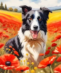 Border Collie And Flowers Art Paint by Number