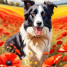 Border Collie And Flowers Art Paint by Number