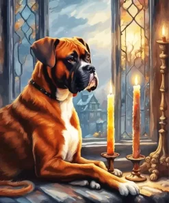 Boxer Dog And Candles Paint by Number