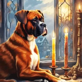 Boxer Dog And Candles Paint by Number