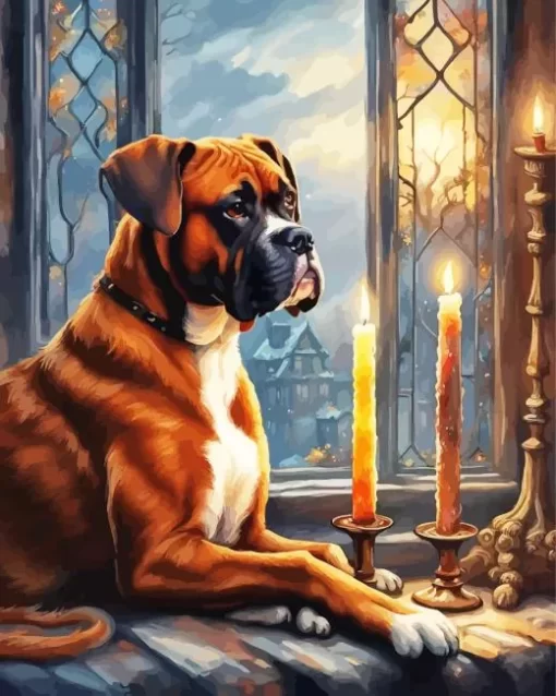 Boxer Dog And Candles Paint by Number