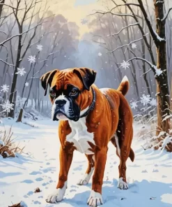 Boxer Dog In Snow Paint by Number