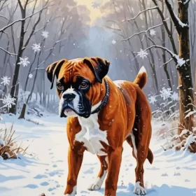 Boxer Dog In Snow Paint by Number