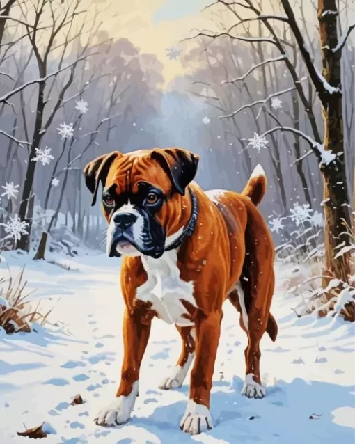 Boxer Dog In Snow Paint by Number
