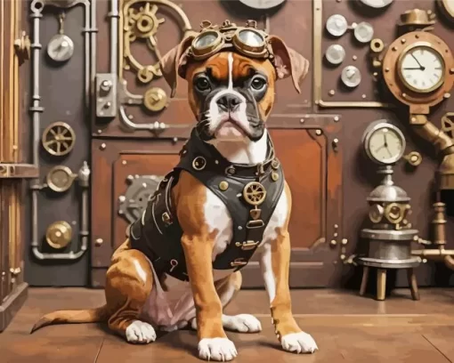 Boxer Dog Steampunk Paint by Number