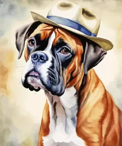 Boxer Dog Wearing A Hat Paint by Number