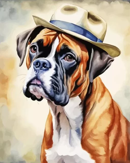 Boxer Dog Wearing A Hat Paint by Number