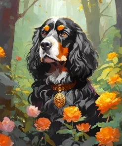 Boykin Spaniel And Flowers Paint by Number