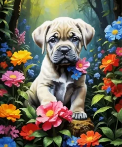 Cane Corso With Flowers Paint by Number