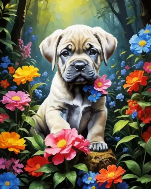 Cane Corso With Flowers Paint by Number