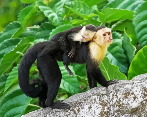 Capuchin And Baby Paint by Number