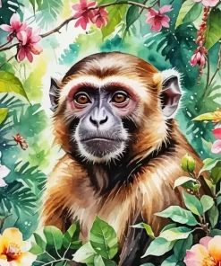 Capuchin And Flowers Paint by Number