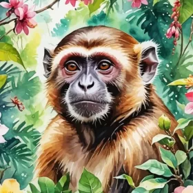 Capuchin And Flowers Paint by Number