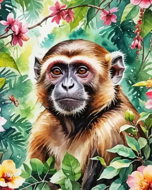 Capuchin And Flowers Paint by Number