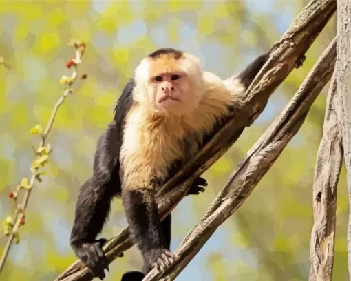 Capuchin Monkey On Tree Paint by Number