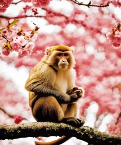 Capuchin On Cherry Blossoms Paint by Number