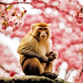 Capuchin On Cherry Blossoms Paint by Number