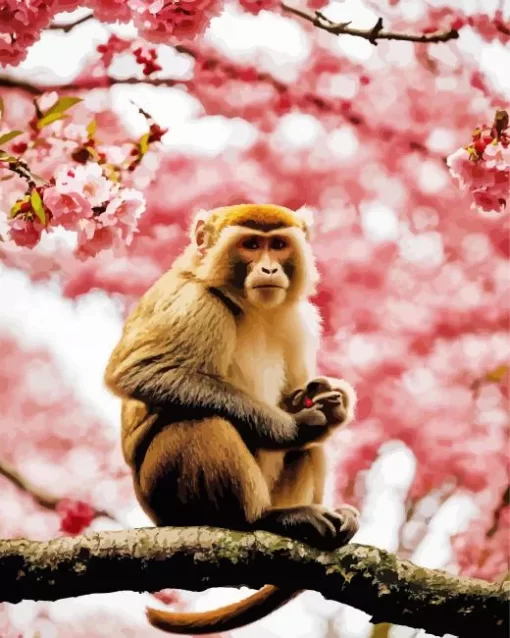 Capuchin On Cherry Blossoms Paint by Number