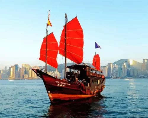 Chinese Sailing Ship Victoria Harbor paint by number