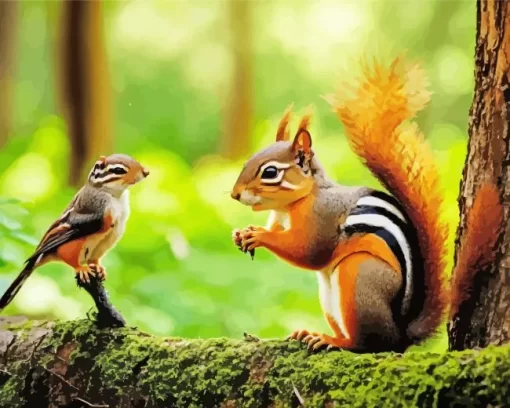 Chipmunk And Bird Paint by Number