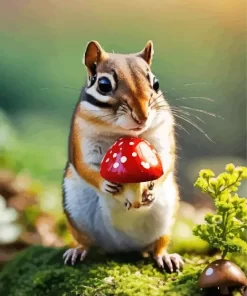 Chipmunk Holding Mushroom Paint by Number