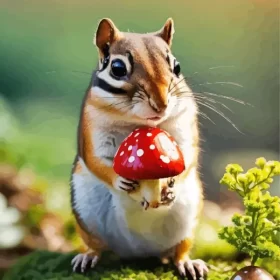 Chipmunk Holding Mushroom Paint by Number