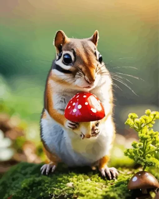 Chipmunk Holding Mushroom Paint by Number