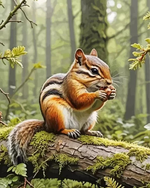 Chipmunk On Tree Paint by Number