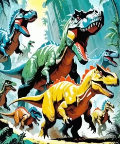 Colorful Dinosaurs paint by numbers