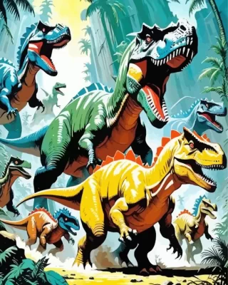 Colorful Dinosaurs paint by numbers