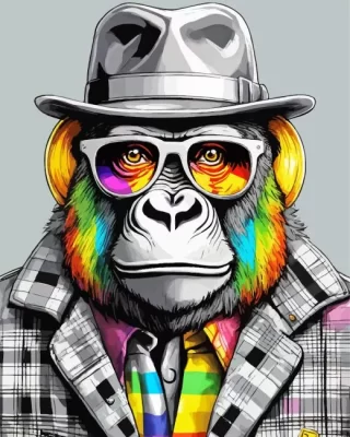 Colorful Gorilla In A Suit Paint by Numbers