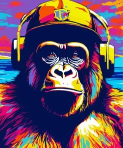 Colorful Gorilla With Headphones Paint by Number