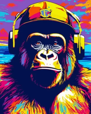 Colorful Gorilla With Headphones Paint by Number