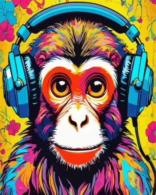 Colorful Monkey Wearing Headphones Paint by Number