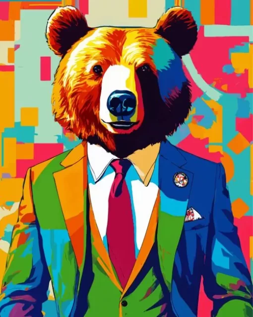 Colorful Bear Wearing A Suit Paint by Numbers