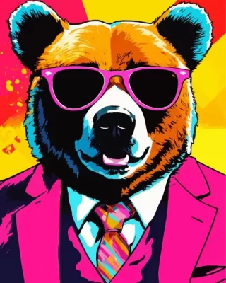 Colorful Bear With Sunglasses Paint by Number