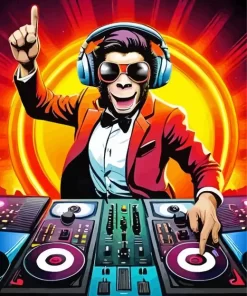 Dj Monkey With Headphones Paint by Numbers