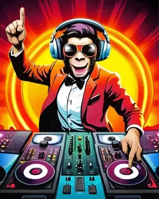 Dj Monkey With Headphones Paint by Numbers