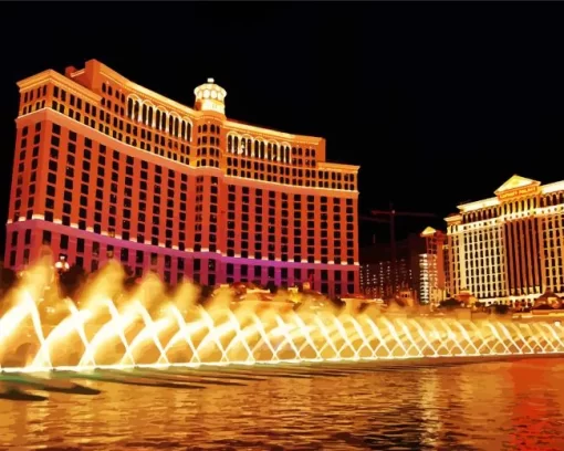 Fountain of Bellagio at night paint by number