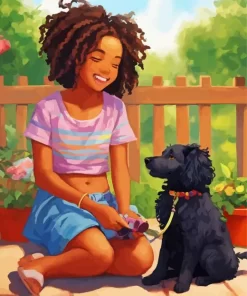 Girl With Black Boykin Spaniel Paint by Number