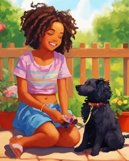 Girl With Black Boykin Spaniel Paint by Number