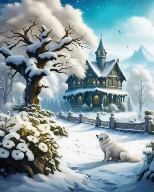 Great Pyrenees In Snow Paint by Number
