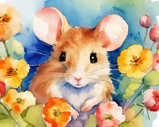 Guinea Pig And Flowers Paint by Number