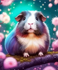 Guinea Pig And Pink Flowers Paint by Number