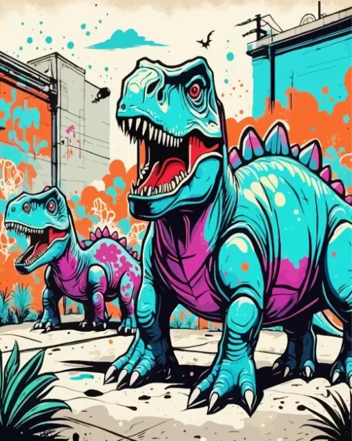 Illustration dinosaurs paint by number