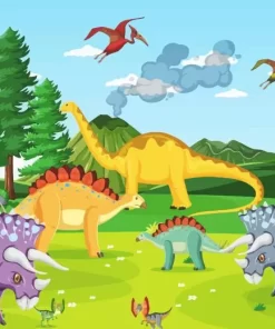 Illustration dinosaurs paint by numbers