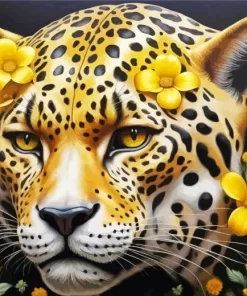 Jaguar And Yellow Flowers Paint by Number