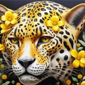 Jaguar And Yellow Flowers Paint by Number