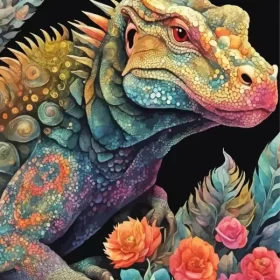 Komodo Dragon With Flowers Paint by Number